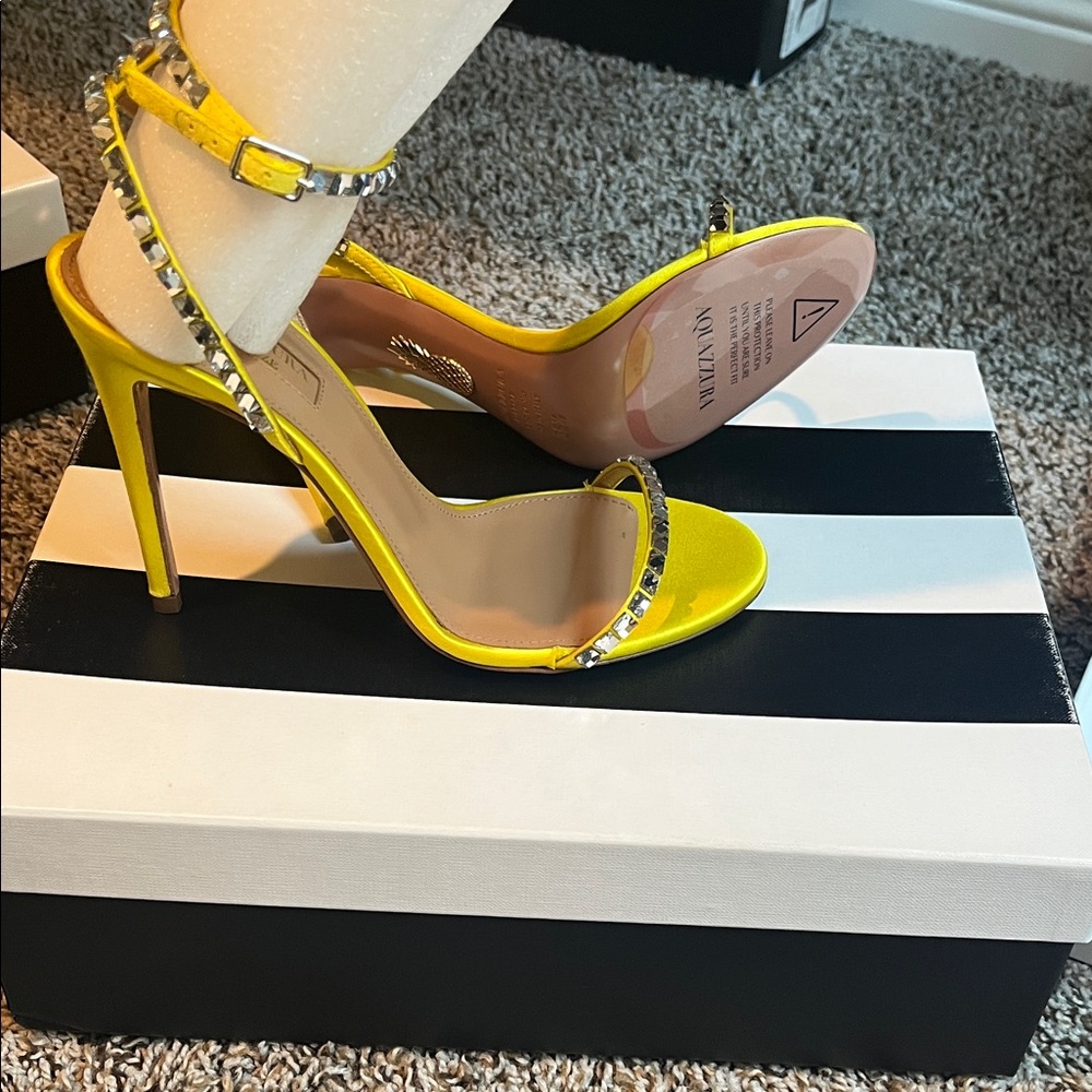 Aquazzura Bright Yellow Heels with Studded Straps